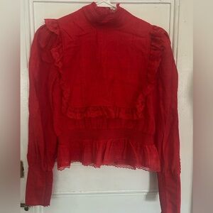 Hunter Bell Romantic Lace Bib Red Victorian Blouse Size Small